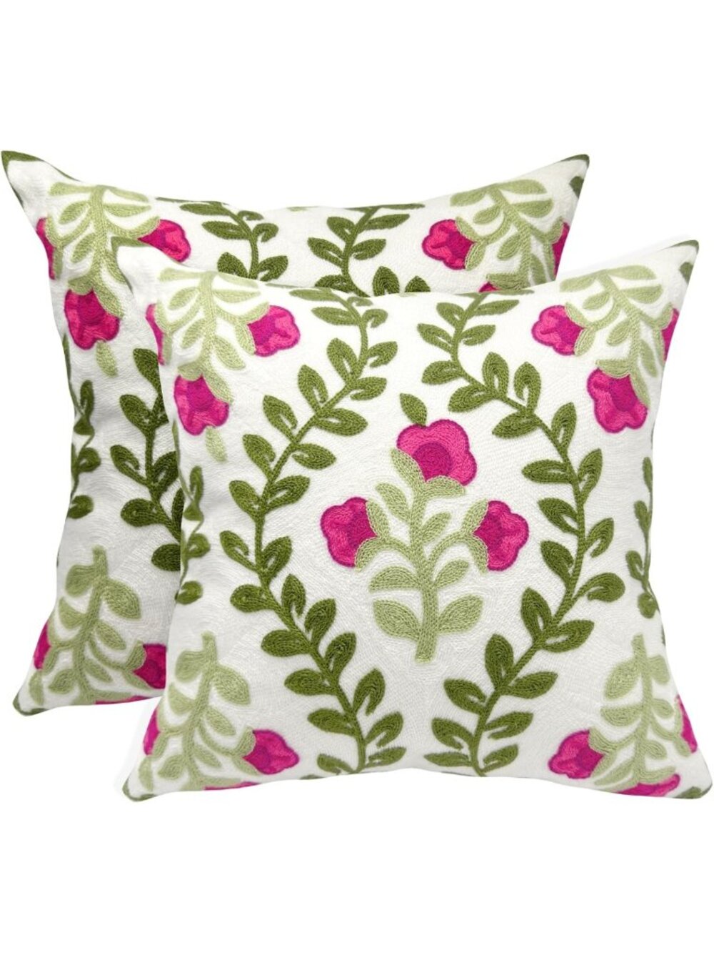 Floral Embroidered Throw Pillow Covers Set of 2, 18"x18", Hot Pink Decor